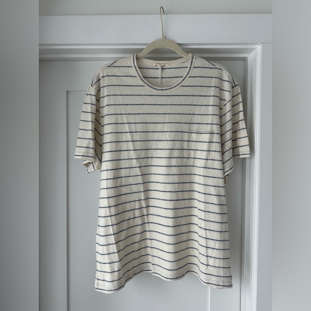 Marine Layer Striped Cream and Blue Men's Shirt